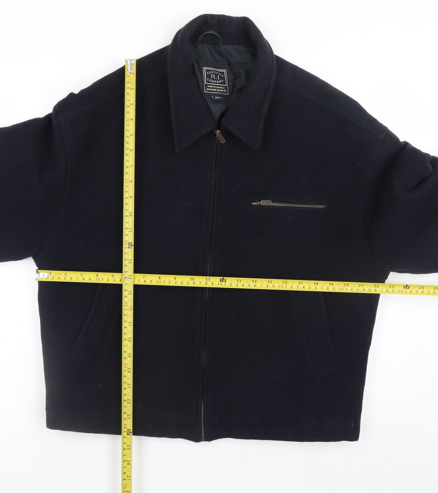 R.I Clothing Company Men's Blue Wool Bomber Jacket Size M