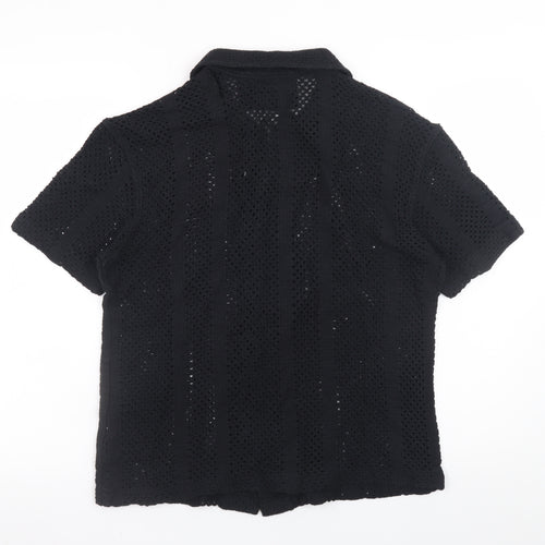 ZARA Men’s Black Crochet Short Sleeve Collared Button Cardigan S