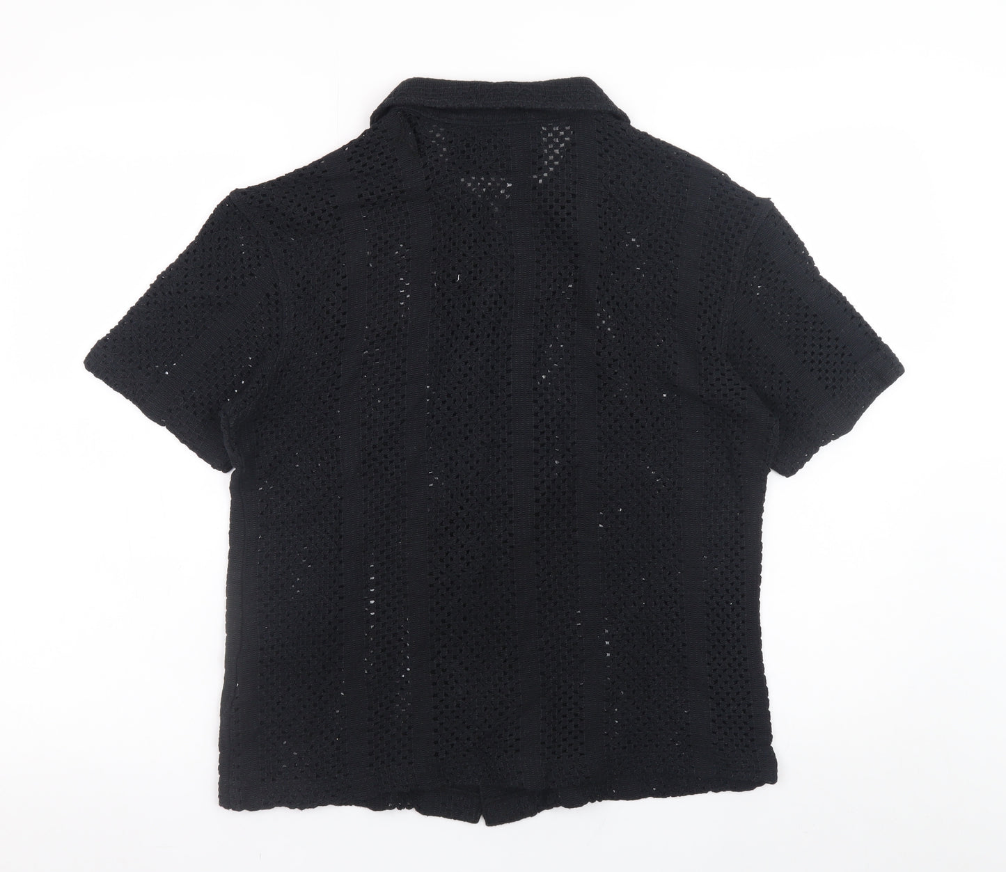 ZARA Men’s Black Crochet Short Sleeve Collared Button Cardigan S