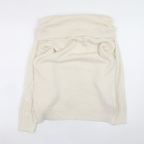 Topshop Women's Ivory Roll Neck Cable-Knit Jumper Size 8