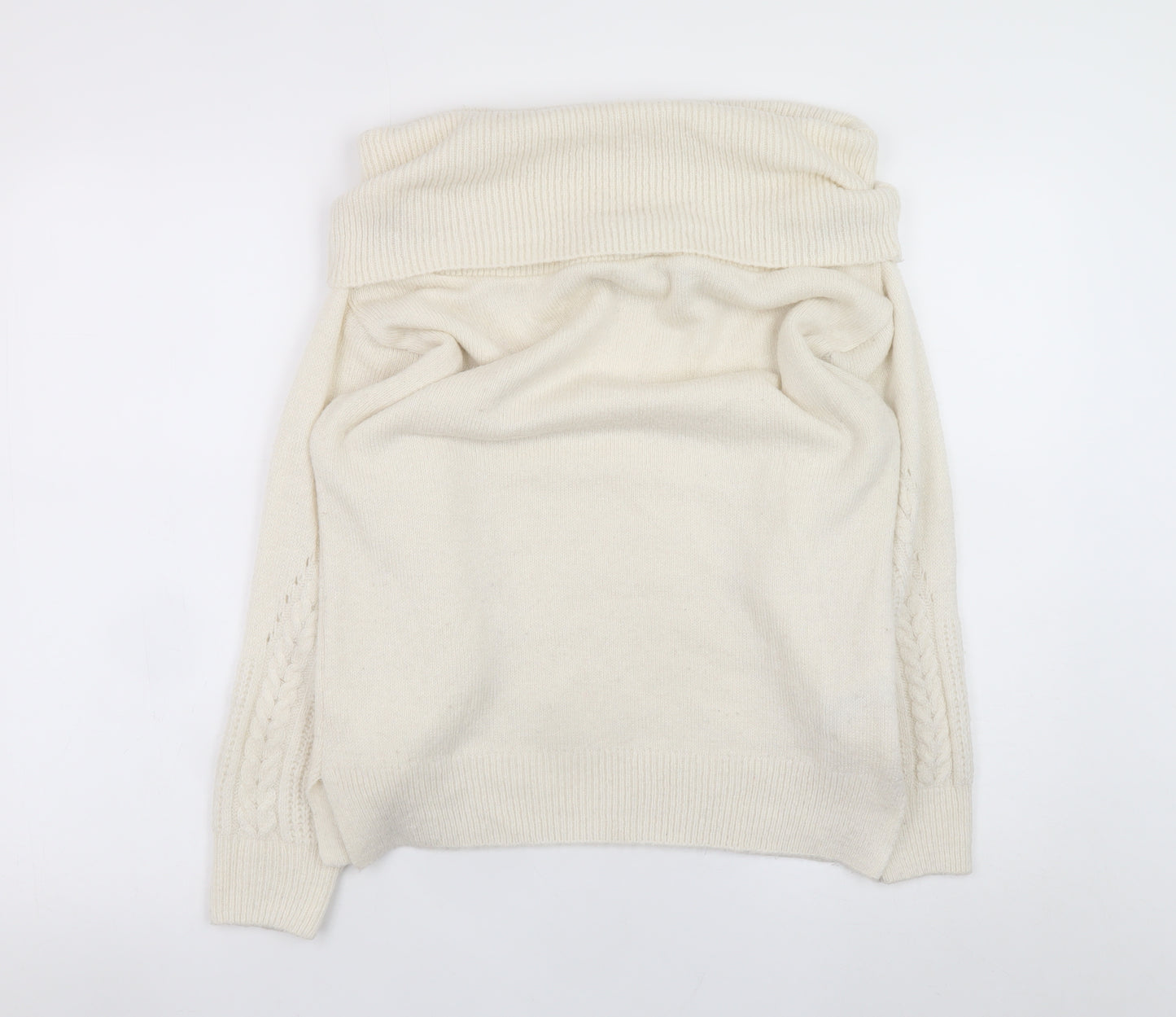 Topshop Women's Ivory Roll Neck Cable-Knit Jumper Size 8