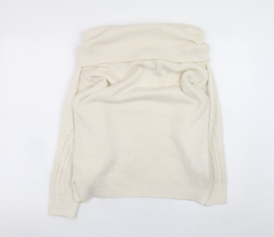 Topshop Women's Ivory Roll Neck Cable-Knit Jumper Size 8