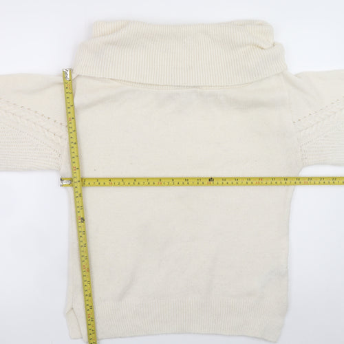 Topshop Women's Ivory Roll Neck Cable-Knit Jumper Size 8