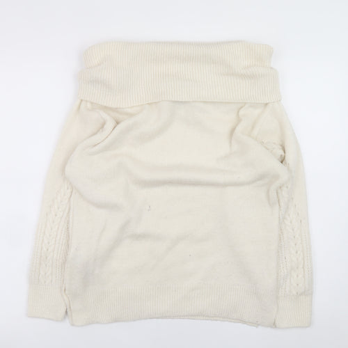 Topshop Women's Ivory Roll Neck Cable-Knit Jumper Size 8