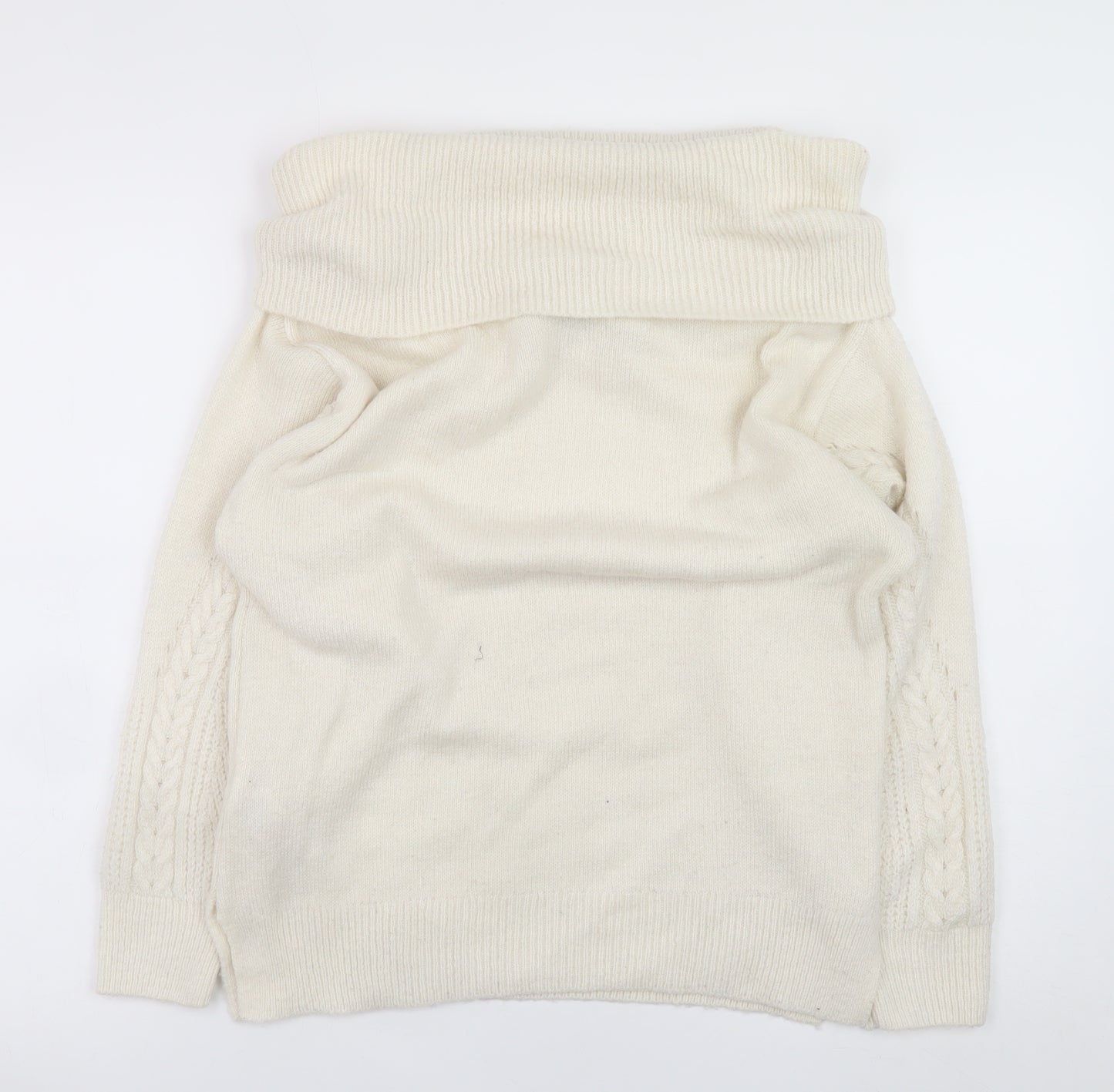 Topshop Women's Ivory Roll Neck Cable-Knit Jumper Size 8