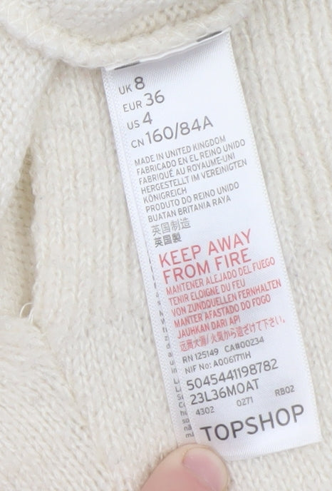 Topshop Women's Ivory Roll Neck Cable-Knit Jumper Size 8