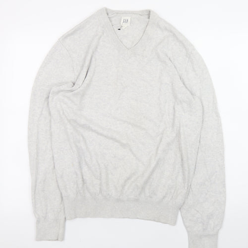 GAP Men’s Grey V-Neck Cotton Blend Pullover Jumper Size M