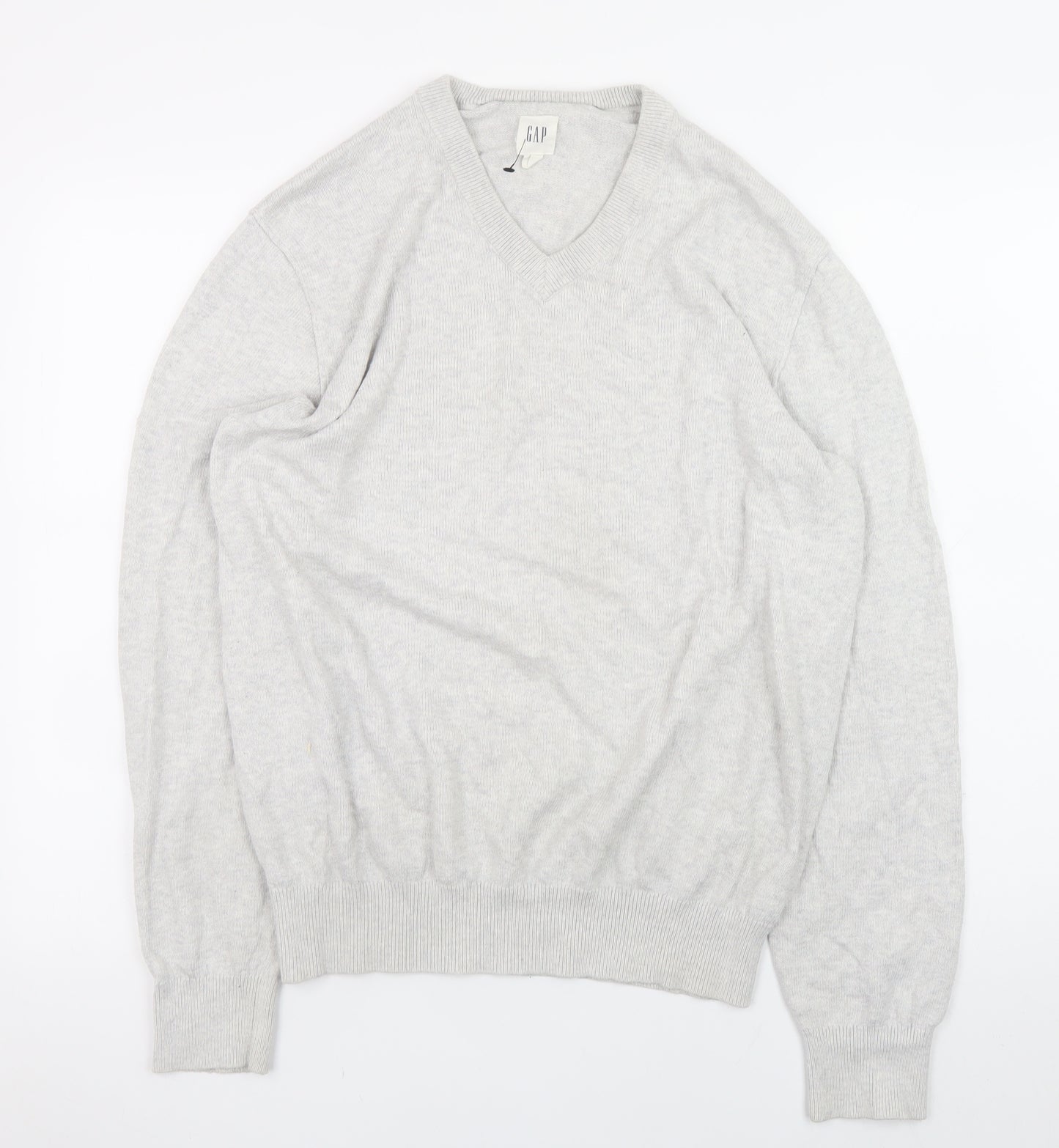 GAP Men’s Grey V-Neck Cotton Blend Pullover Jumper Size M