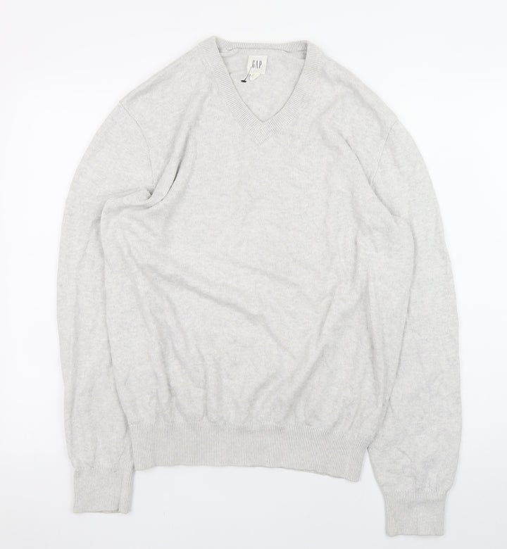 GAP Men’s Grey V-Neck Cotton Blend Pullover Jumper Size M