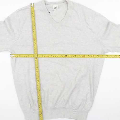 GAP Men’s Grey V-Neck Cotton Blend Pullover Jumper Size M