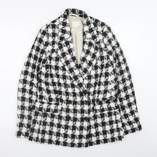 H&M Women's Black White Check Tweed Blazer Size 10
