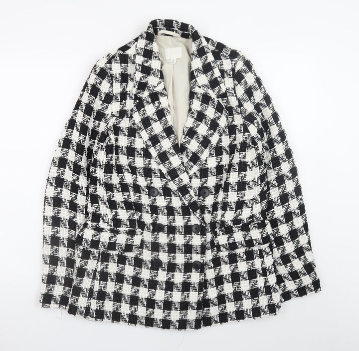 H&M Women's Black White Check Tweed Blazer Size 10