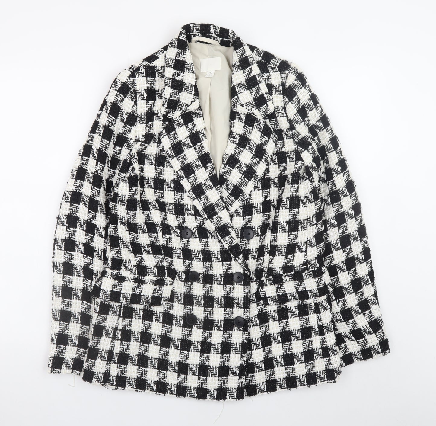 H&M Women's Black White Check Tweed Blazer Size 10