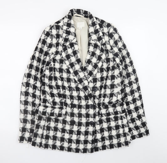 H&M Women's Black White Check Tweed Blazer Size 10