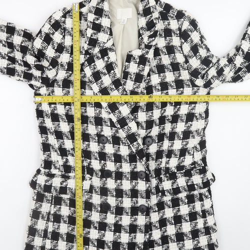 H&M Women's Black White Check Tweed Blazer Size 10