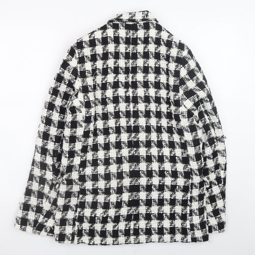 H&M Women's Black White Check Tweed Blazer Size 10