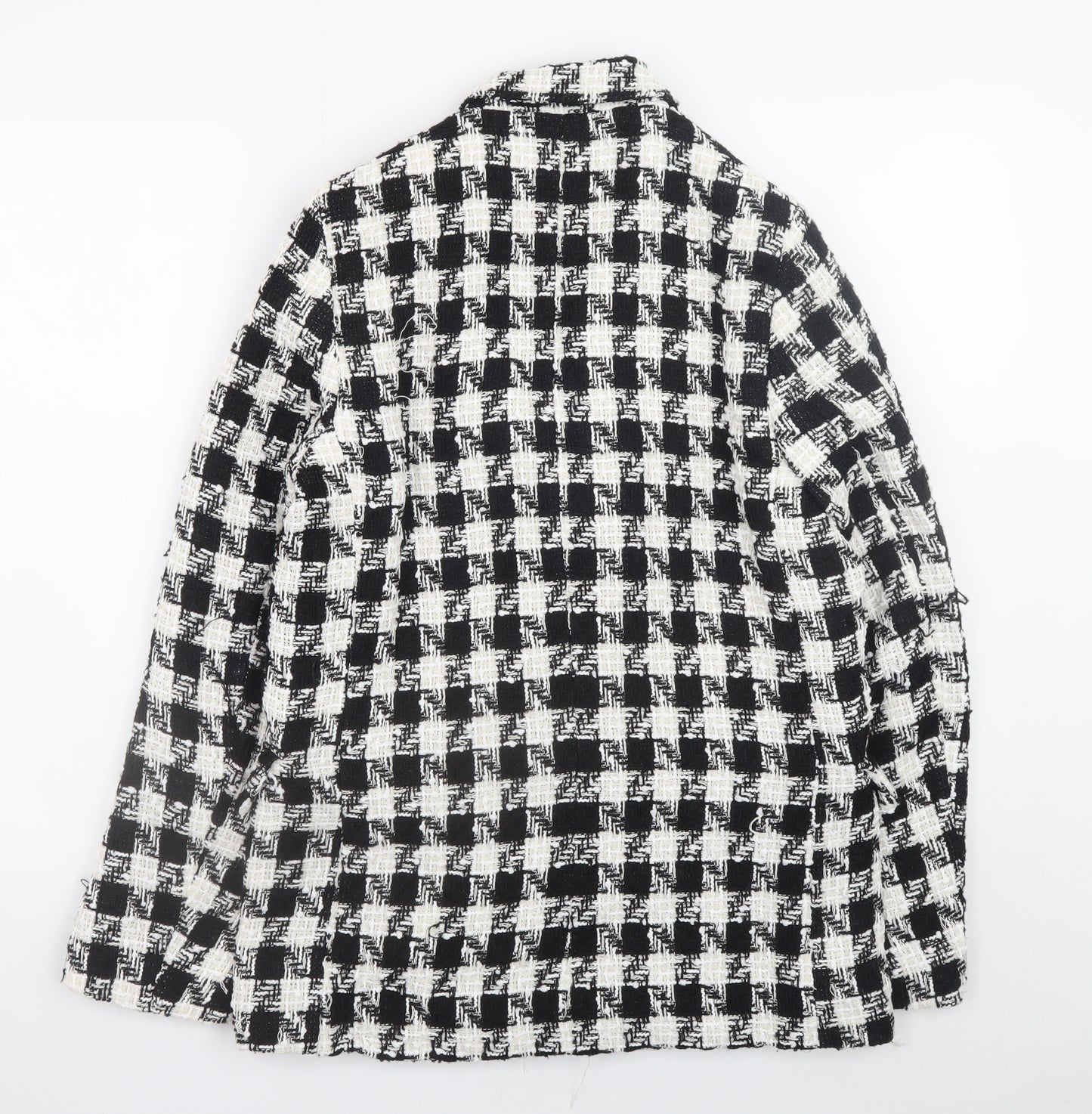 H&M Women's Black White Check Tweed Blazer Size 10