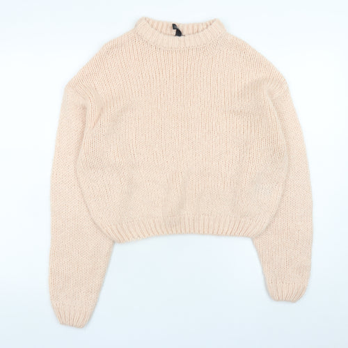 H&M Divided Women’s Beige Chunky-Knit Mock Neck Jumper XS