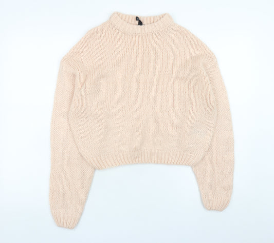 H&M Divided Women’s Beige Chunky-Knit Mock Neck Jumper XS