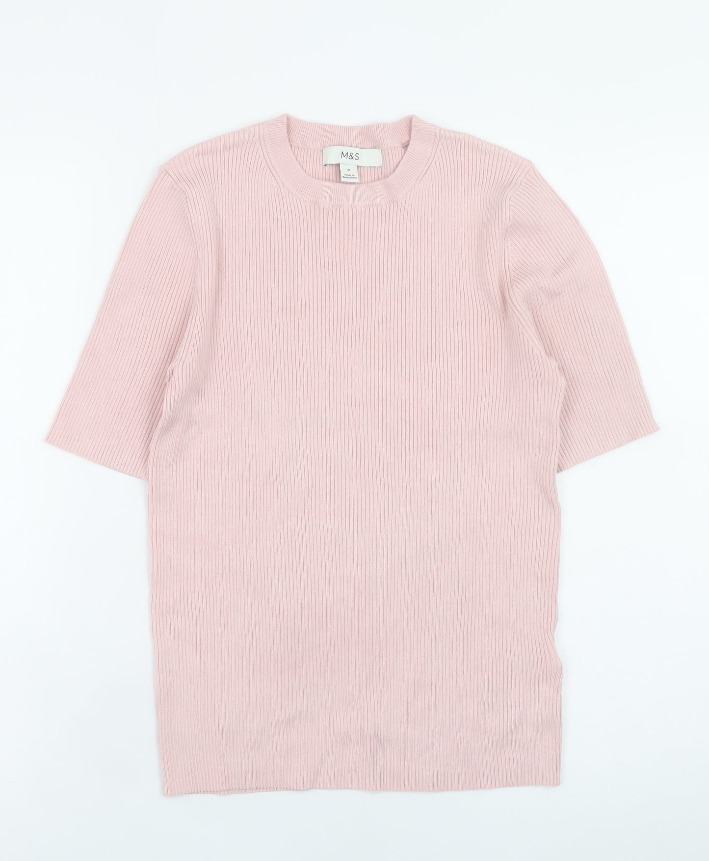 Marks and Spencer Women’s Pink Ribbed Knit Short Sleeve Top M