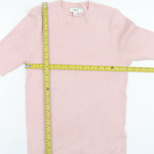 Marks and Spencer Women’s Pink Ribbed Knit Short Sleeve Top M