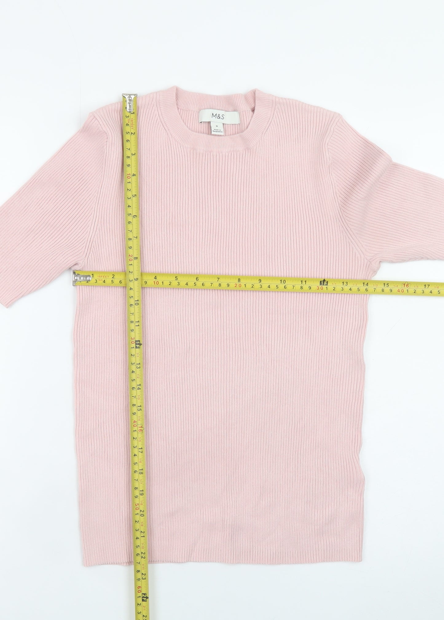 Marks and Spencer Women’s Pink Ribbed Knit Short Sleeve Top M
