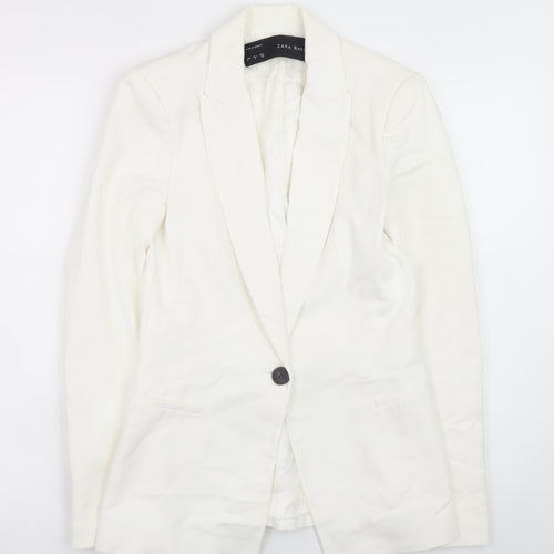 Zara Women White Slim Fit Cotton Blend Blazer Jacket Size S