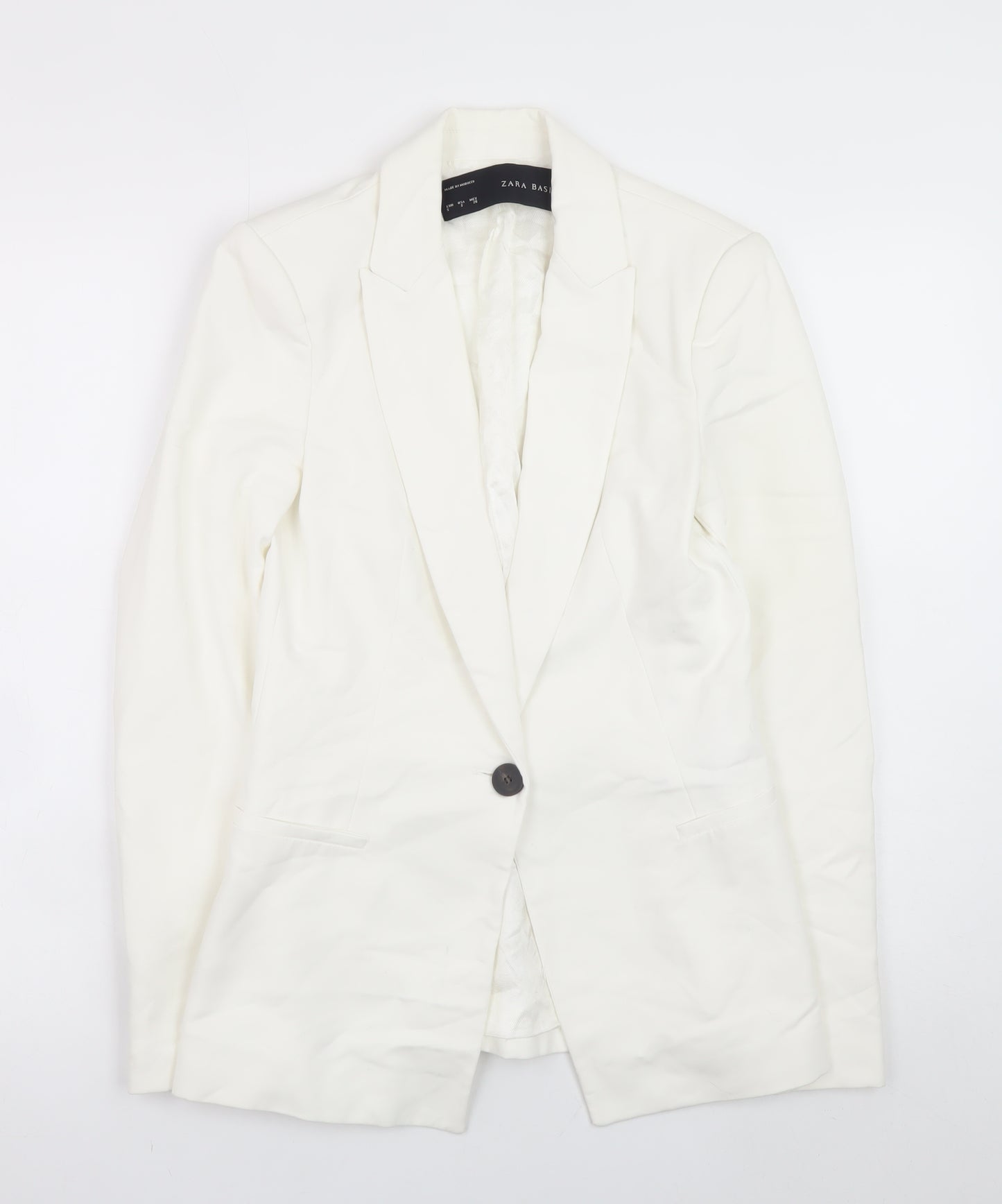 Zara Women White Slim Fit Cotton Blend Blazer Jacket Size S