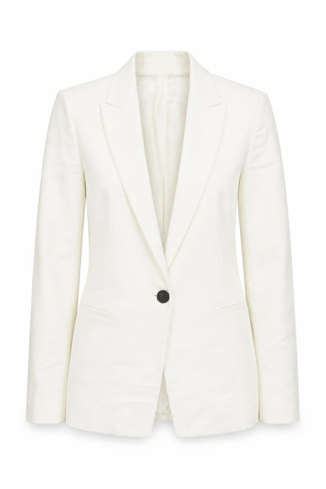 Front view of Zara Women White Slim Fit Cotton Blend Blazer Jacket, size S