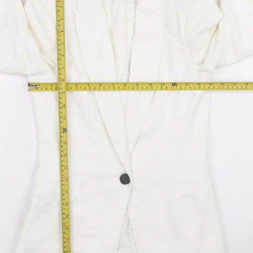 Zara Women White Slim Fit Cotton Blend Blazer Jacket Size S
