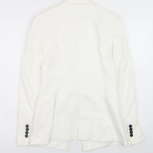 Zara Women White Slim Fit Cotton Blend Blazer Jacket Size S