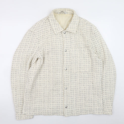 Zara Women Ivory Tweed Mid-Length Jacket Size 14 Classic Style