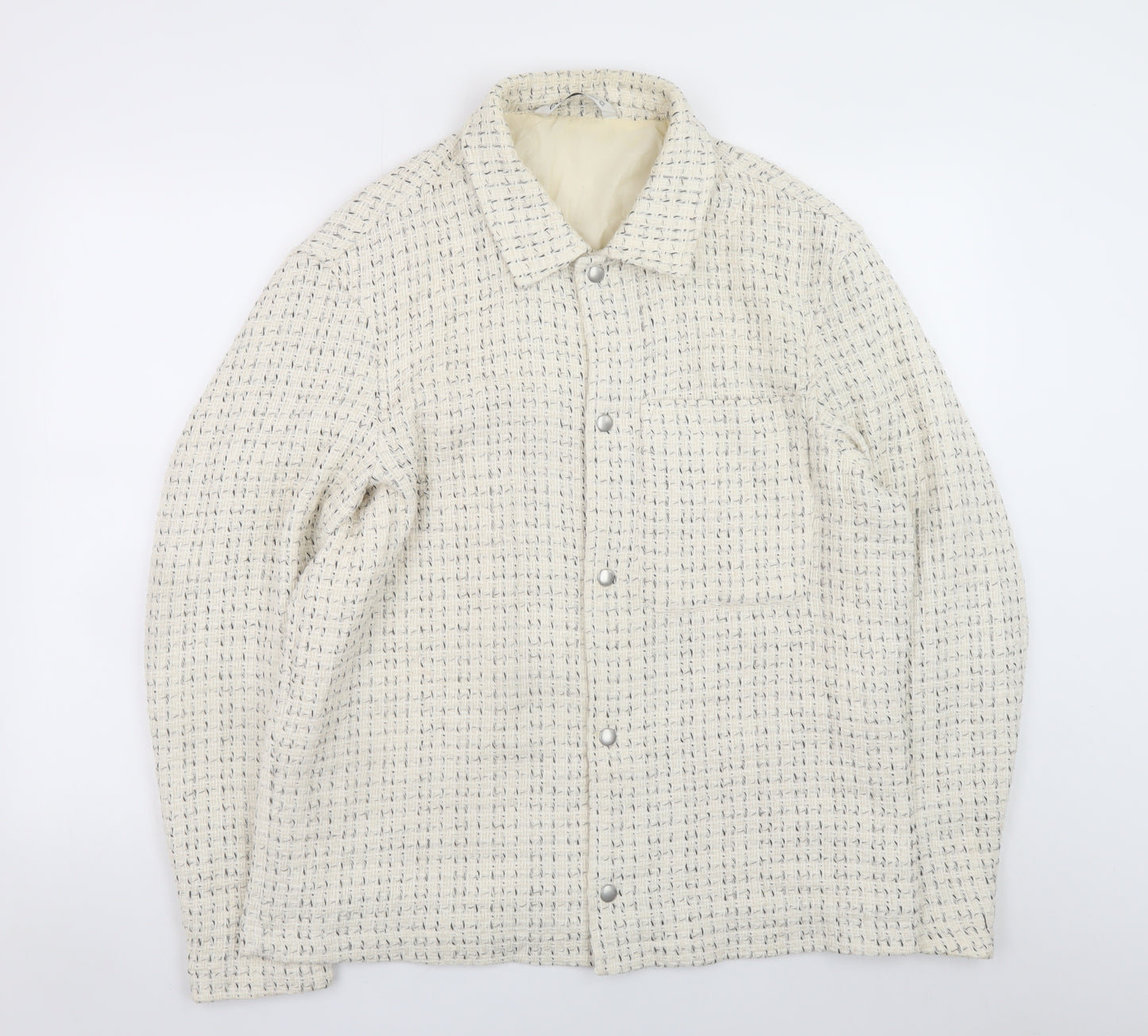 Zara Women Ivory Tweed Mid-Length Jacket Size 14 Classic Style