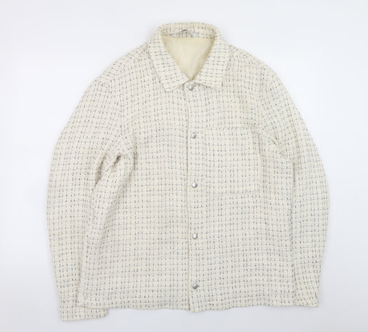 Zara Women Ivory Tweed Mid-Length Jacket Size 14 Classic Style