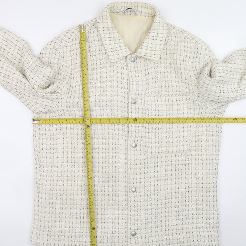 Zara Women Ivory Tweed Mid-Length Jacket Size 14 Classic Style