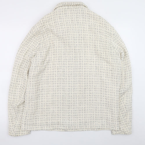 Zara Women Ivory Tweed Mid-Length Jacket Size 14 Classic Style