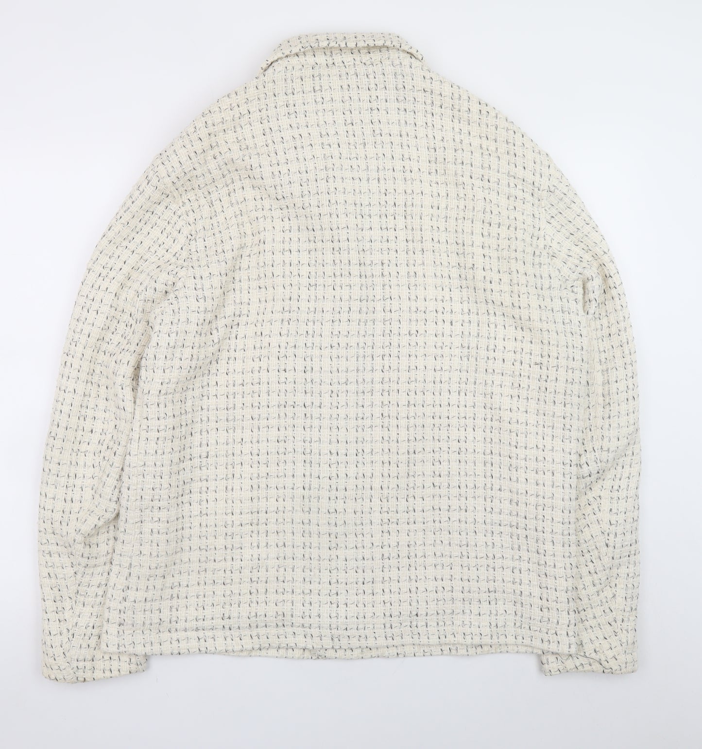 Zara Women Ivory Tweed Mid-Length Jacket Size 14 Classic Style