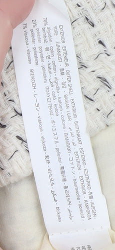 Zara Women Ivory Tweed Mid-Length Jacket Size 14 Classic Style
