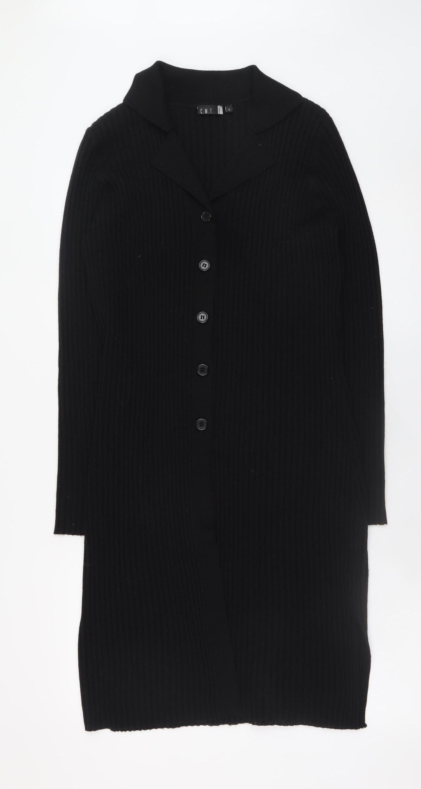 Jeff & Co Womens Black Knit Collared Shirt Dress L