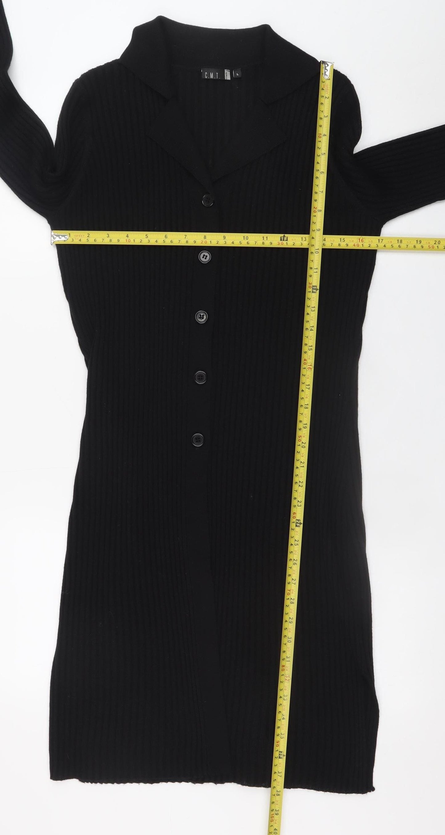 Jeff & Co Womens Black Knit Collared Shirt Dress L