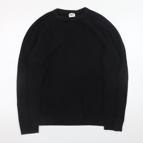Zara Men Black Cotton Crew Neck Knit Jumper Size L