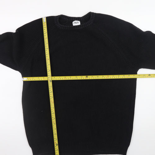Zara Men Black Cotton Crew Neck Knit Jumper Size L