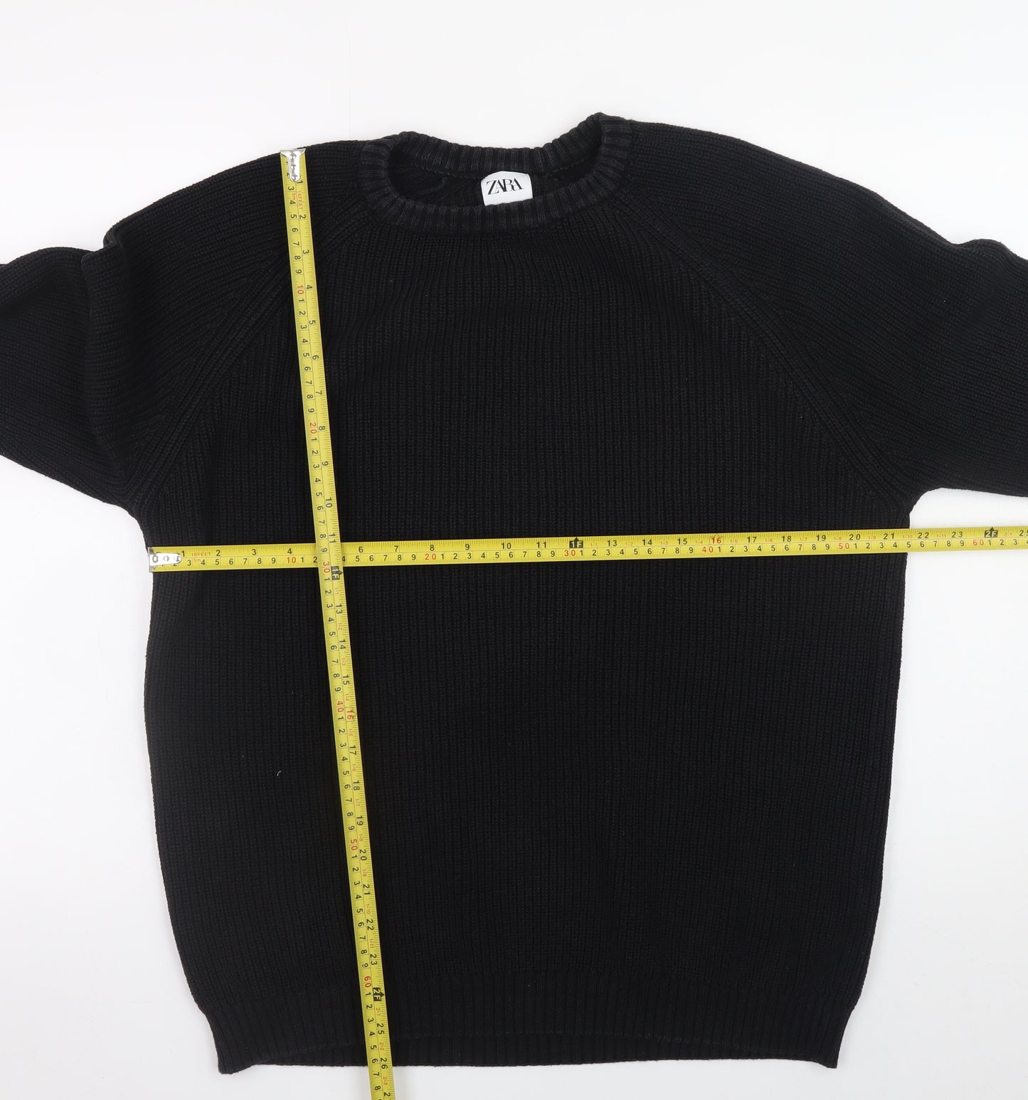 Zara Men Black Cotton Crew Neck Knit Jumper Size L