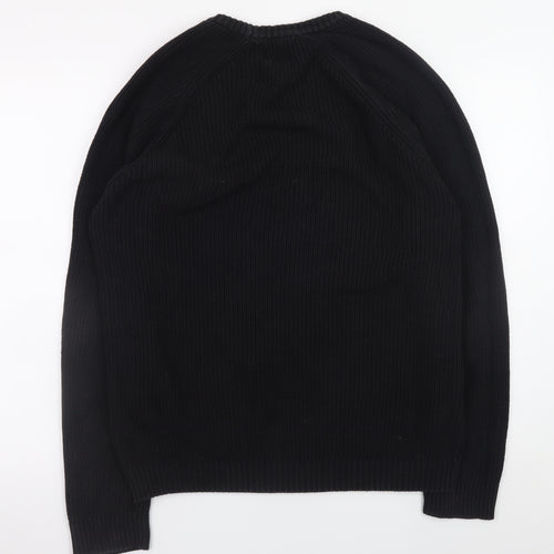 Zara Men Black Cotton Crew Neck Knit Jumper Size L