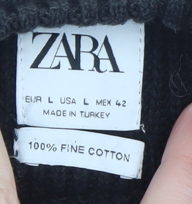 Zara Men Black Cotton Crew Neck Knit Jumper Size L