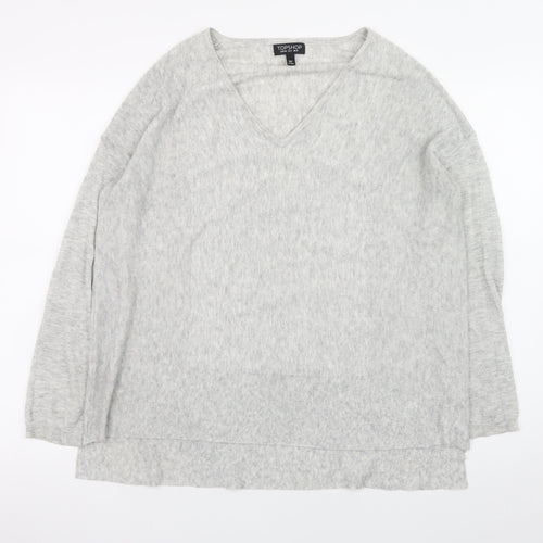Topshop Women Grey V-Neck Pullover Jumper Size 8 Lightweight Knit
