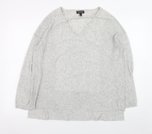 Topshop Women Grey V-Neck Pullover Jumper Size 8 Lightweight Knit