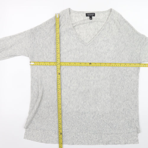Topshop Women Grey V-Neck Pullover Jumper Size 8 Lightweight Knit