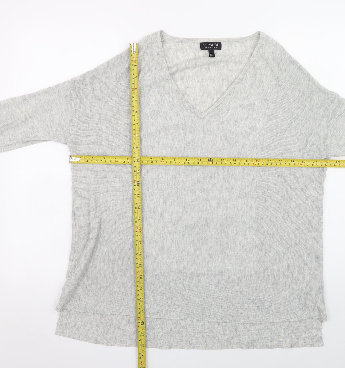 Topshop Women Grey V-Neck Pullover Jumper Size 8 Lightweight Knit