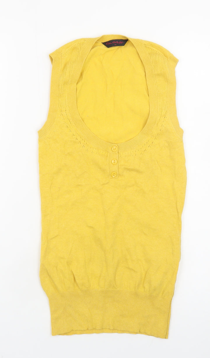 Miss Selfridge Women’s Yellow Henley Sleeveless Knit Jumper Size 10